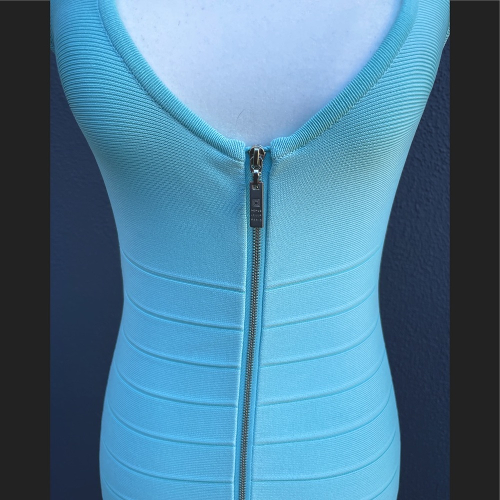 Herve Leger turquoise zip front dress XS